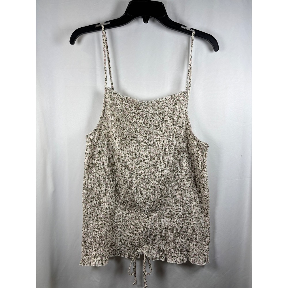 Zenobia Smocked Floral Print Cami Tank Top Women Size 3XL Ruffle Tie Front NEW